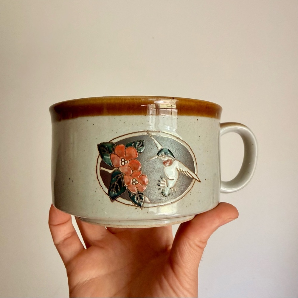 Vintage Otagiri Hummingbird & Hibiscus Embossed Stoneware Coffee Mug - Japan MCM